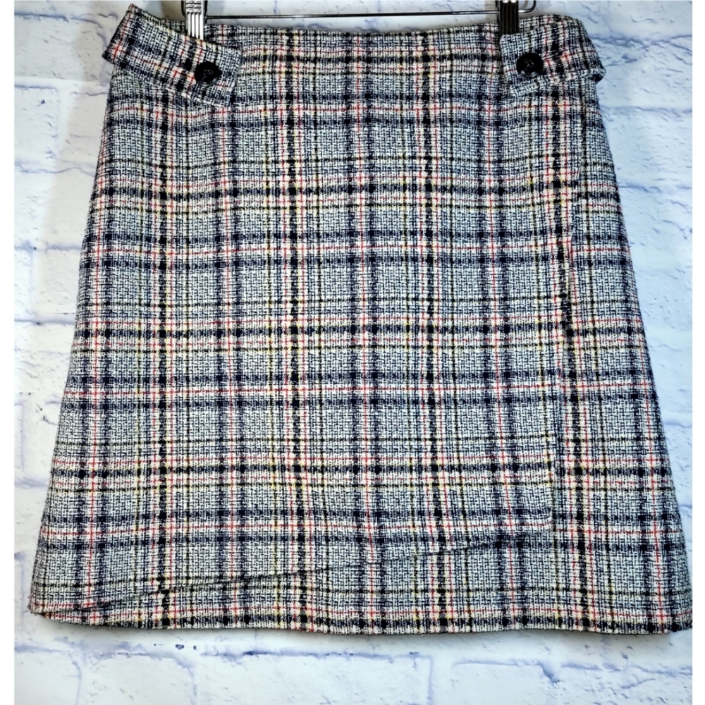 Bar lll Womens Size 10 Plaid A Line Mini Skirt Faux Wrap Button Detail Preppy